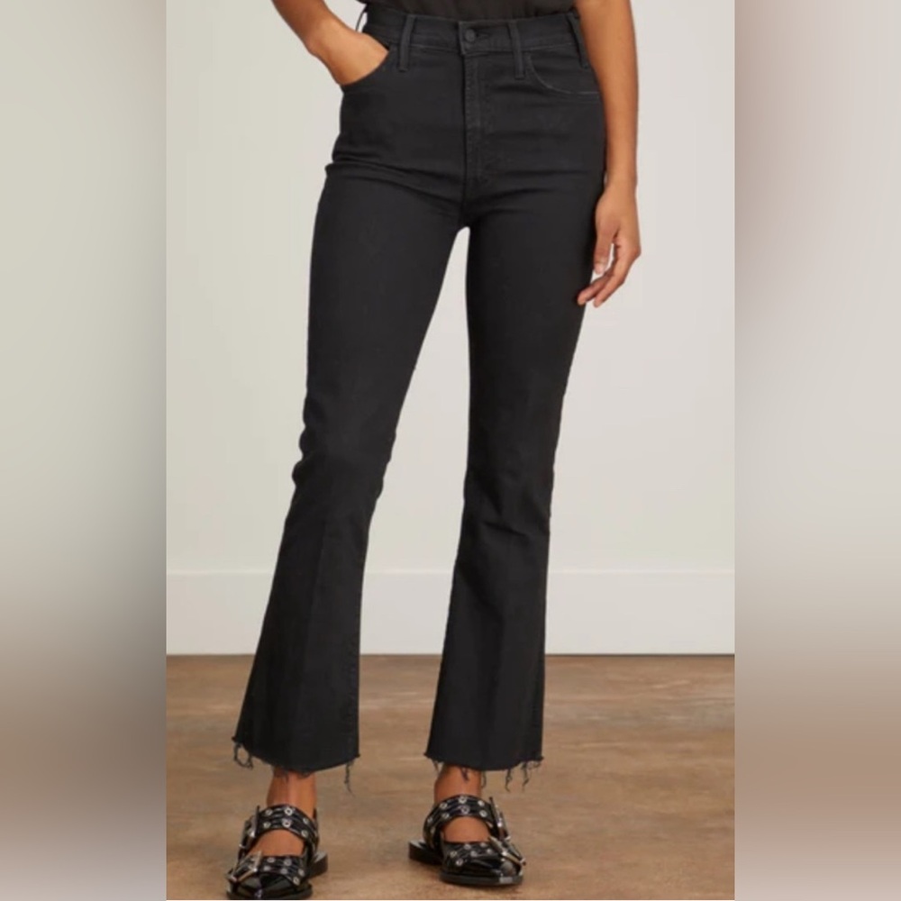 MOTHER Black Ankle Flare Jeans - Cropped Raw Hem